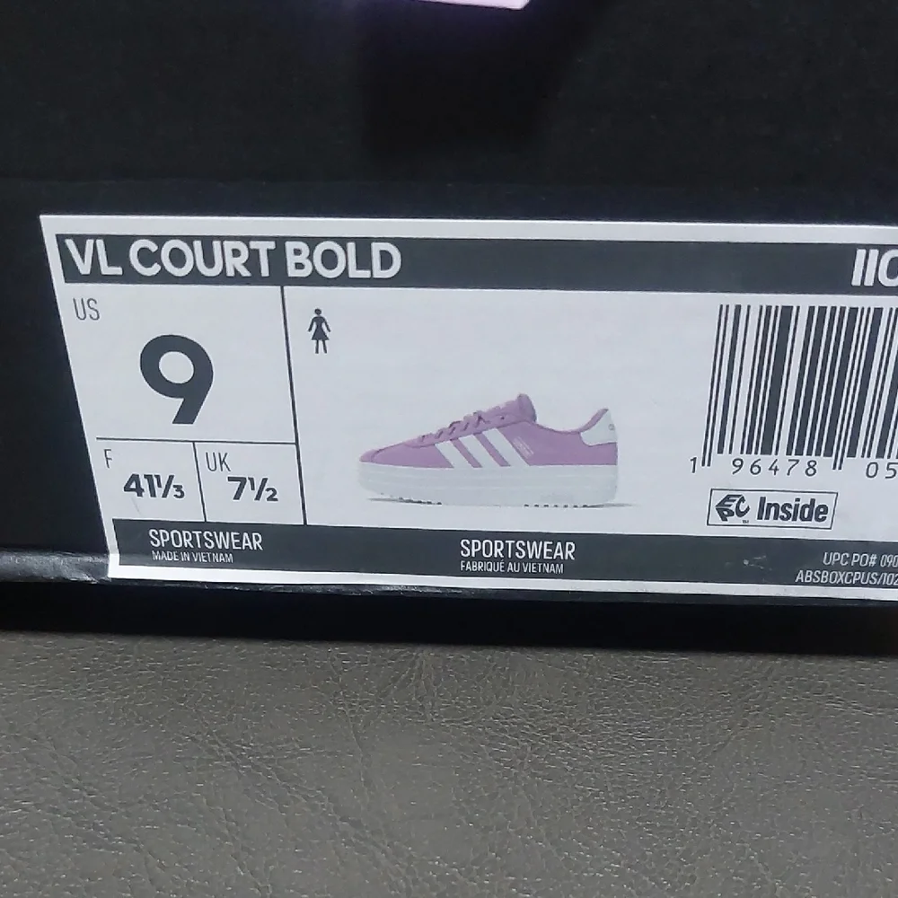 Adidas Women's Lavender and White Platform VL COURT BOLD Size 9 - Picture 6 of 6